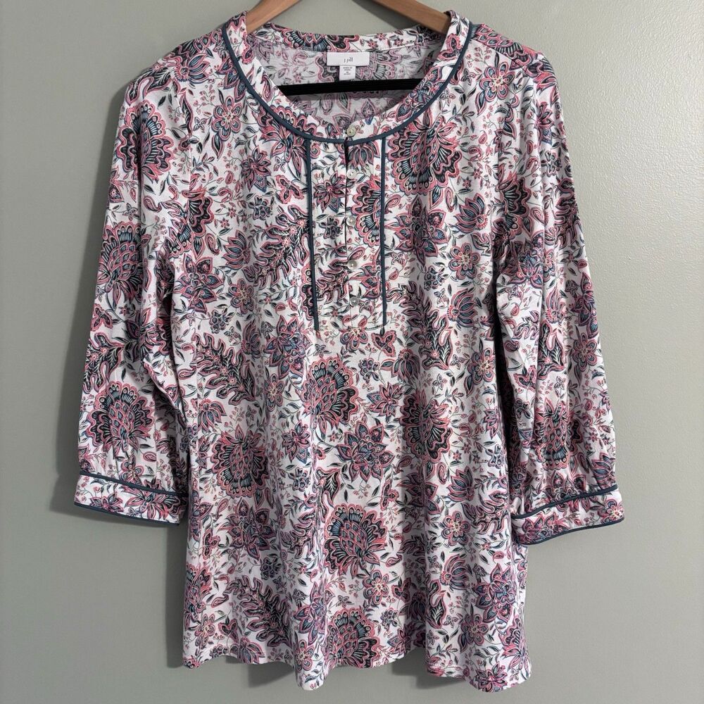 J Jill Women’s Petite Med Floral Paisley Blouse Spring Chic Casual Classic Boho